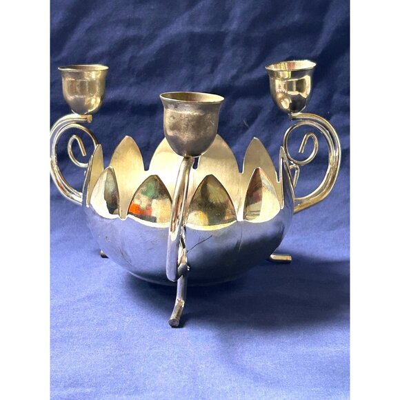 Godinger Silver Art Co Candle Holder Centerpiece Flower Frog Bowl 3 Arm Candelab - Picture 1 of 9